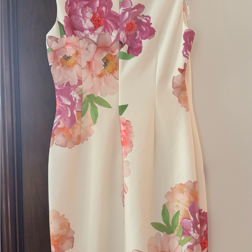 Calvin Klein White Midi Dress with Pink, Purple & Peach Floral Print - Picture 2 of 4